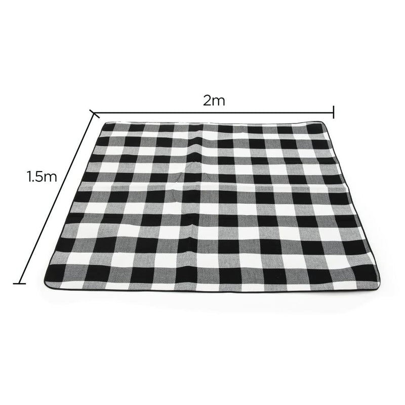 Adivo waterproof tartan picnic blanket – Black & Grey Tartan, 150 × 200 cm, view 2