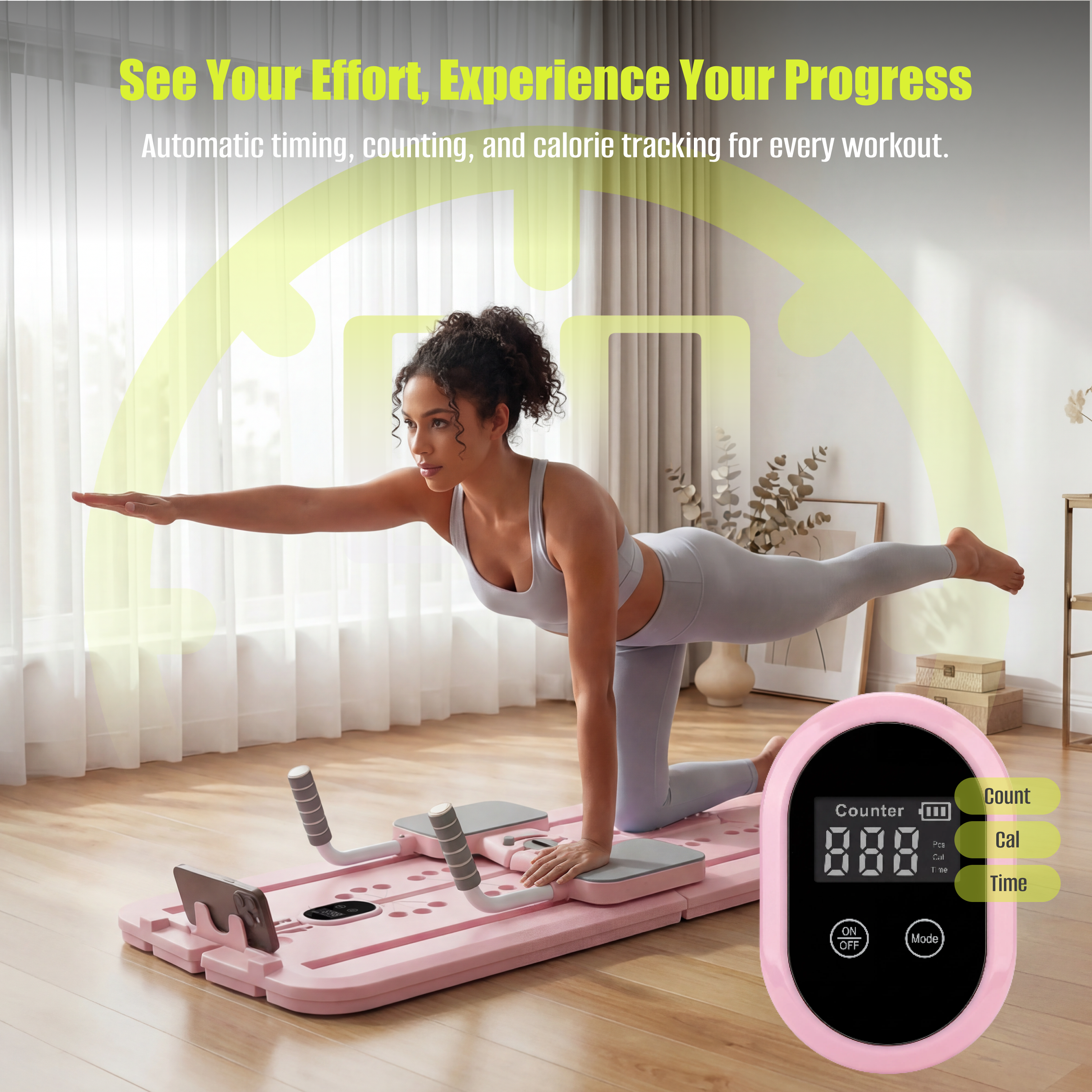 MaxU Foldable Pilates Reformer Board with Counter – Pink feature image 8
