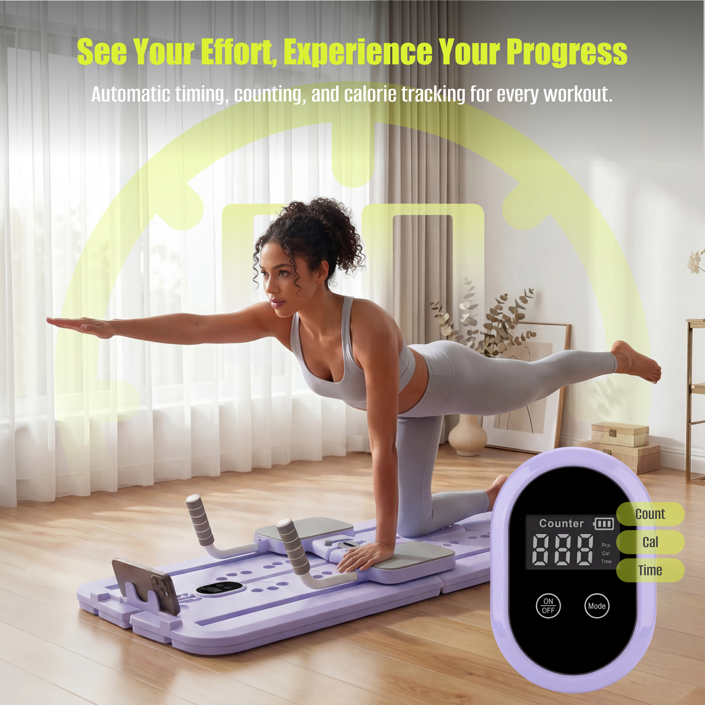 MaxU Foldable Pilates Reformer Board with Counter – Lavender feature image 5