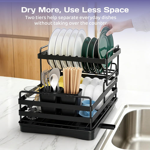 Adivo 2-Tier Dish Drying Rack – Black, view 2