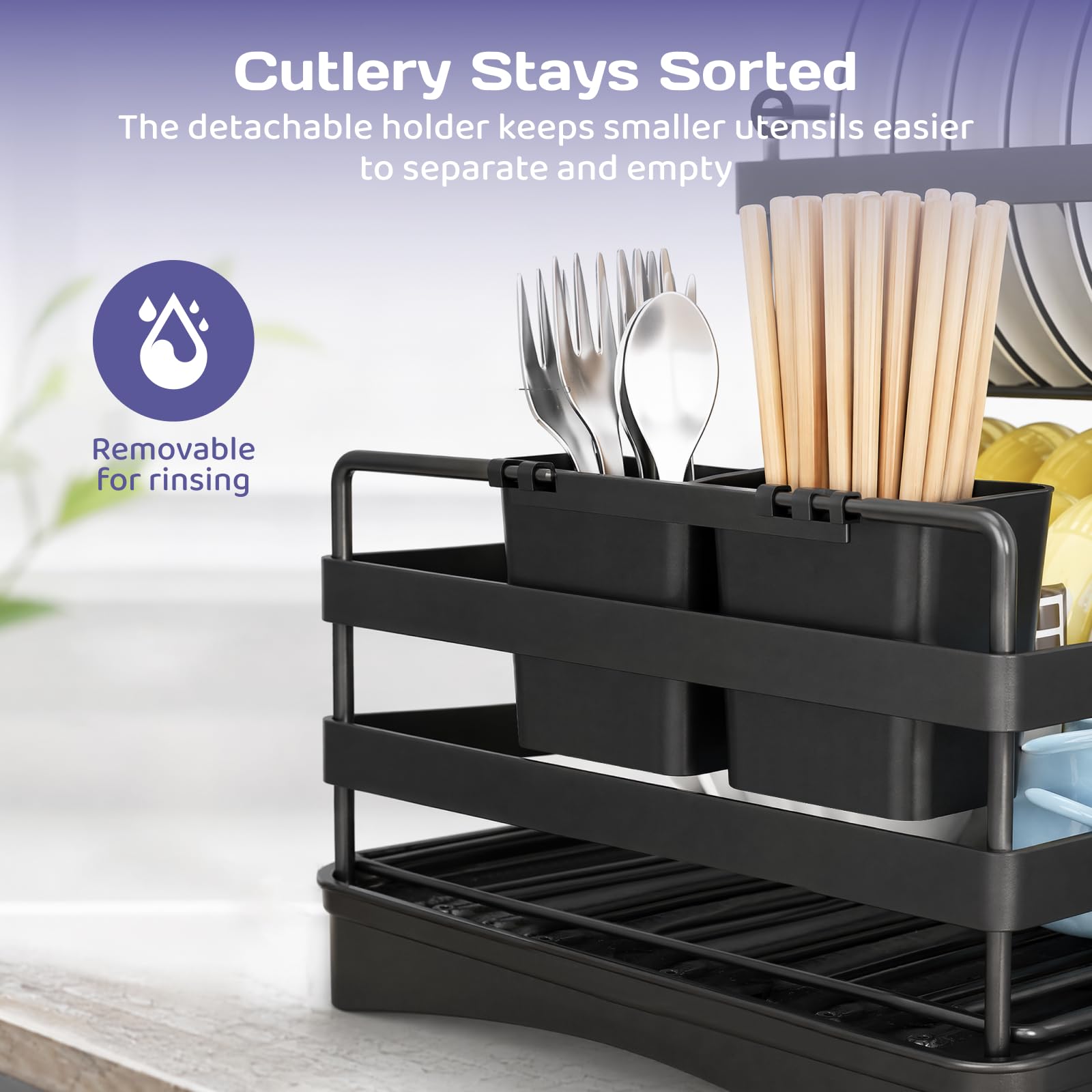 Adivo 2-Tier Dish Drying Rack – Black, view 4