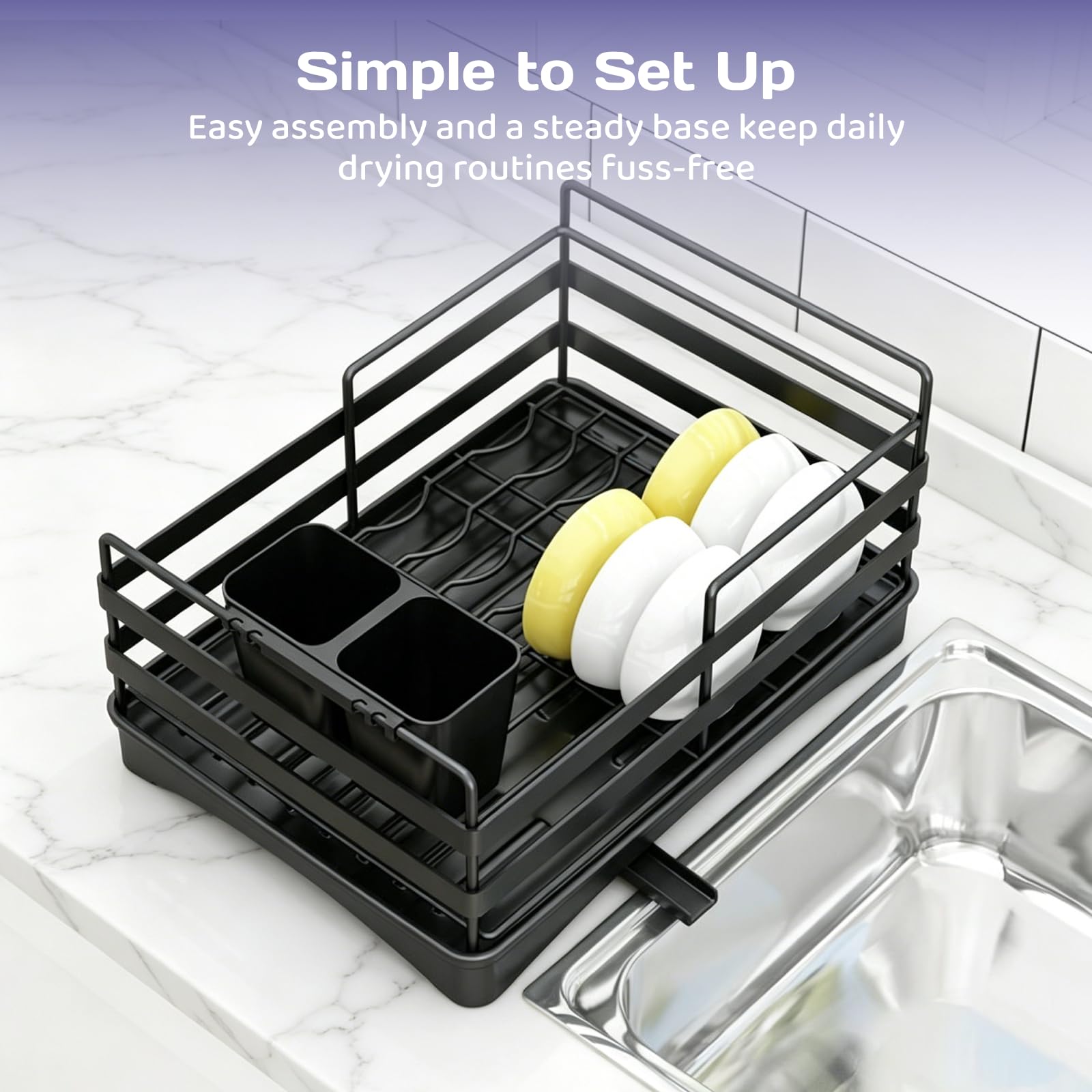 Adivo 2-Tier Dish Drying Rack – Black, view 6