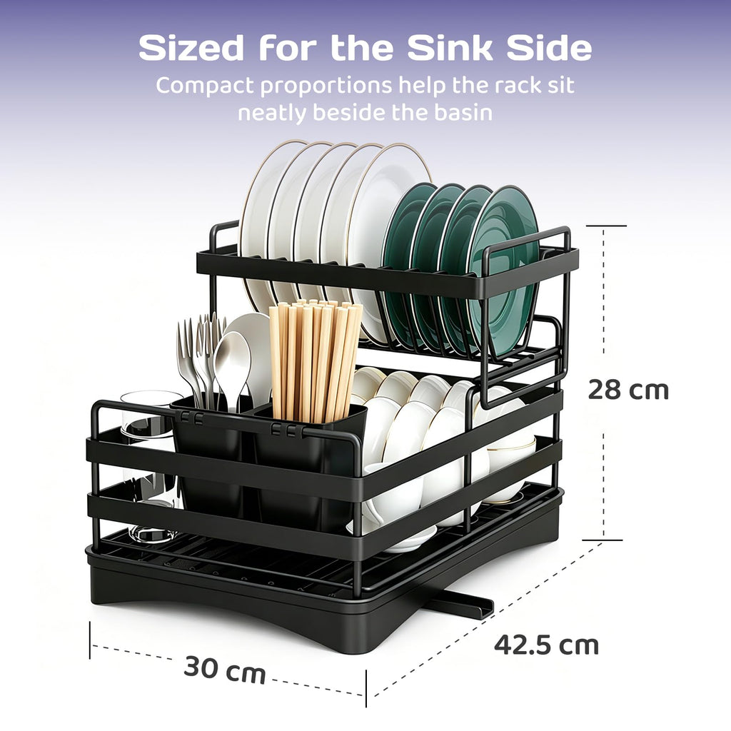 Adivo 2-Tier Dish Drying Rack – Black, view 7