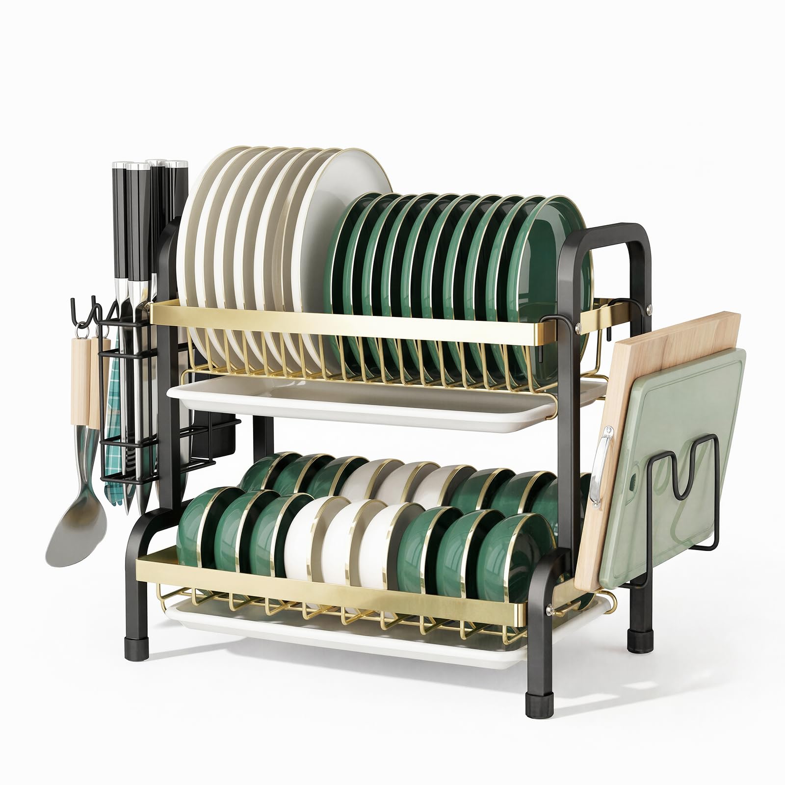 Adivo 2-Tier Dish Drying Rack – Black & Gold
