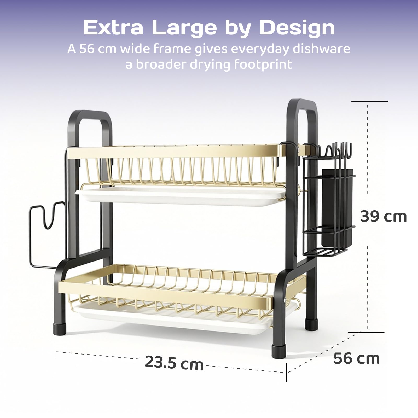 Adivo 2-Tier Dish Drying Rack – Black & Gold, view 7