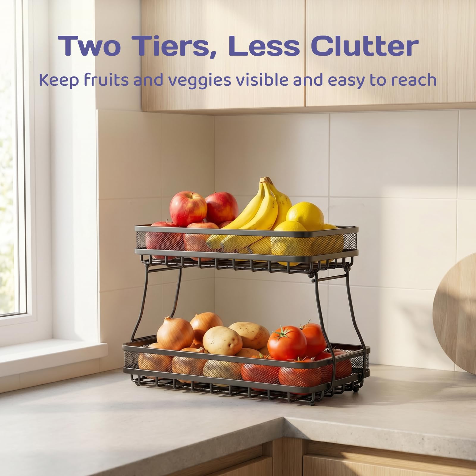 Adivo 2-Tier Fruit and Vegetable Basket – Rectangular, view 2
