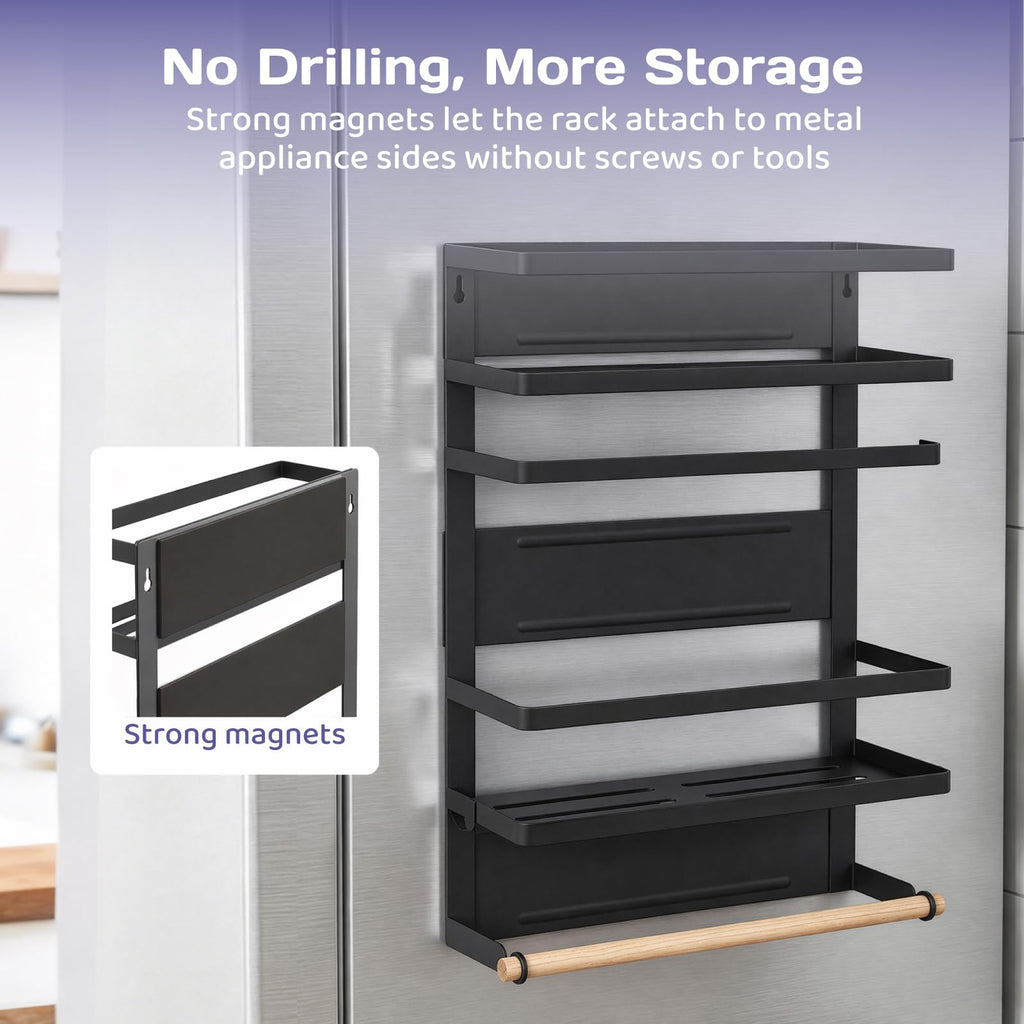 Adivo 2-Tier Magnetic Fridge Spice Rack – Black, view 2