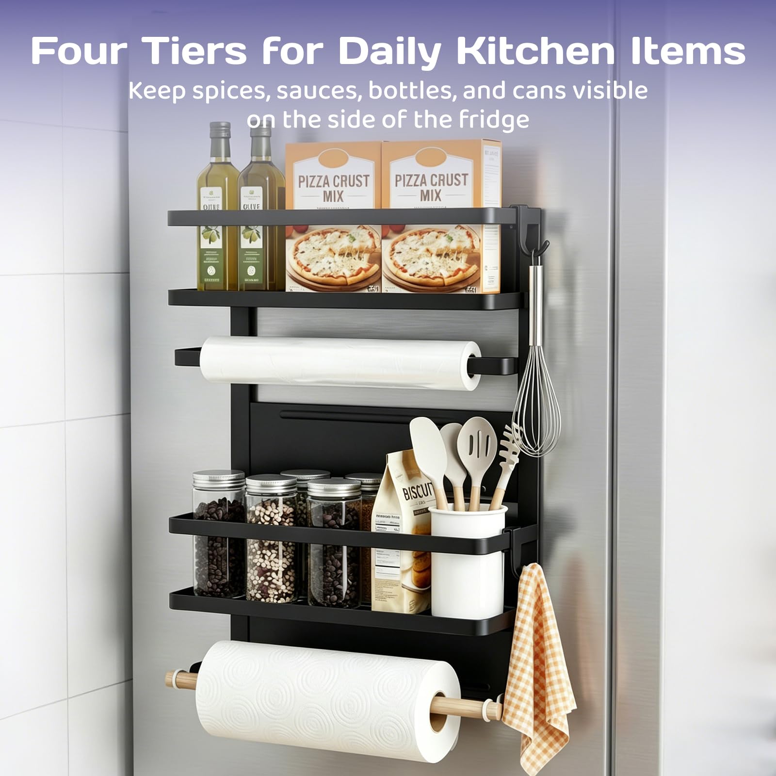 Adivo 2-Tier Magnetic Fridge Spice Rack – Black, view 3