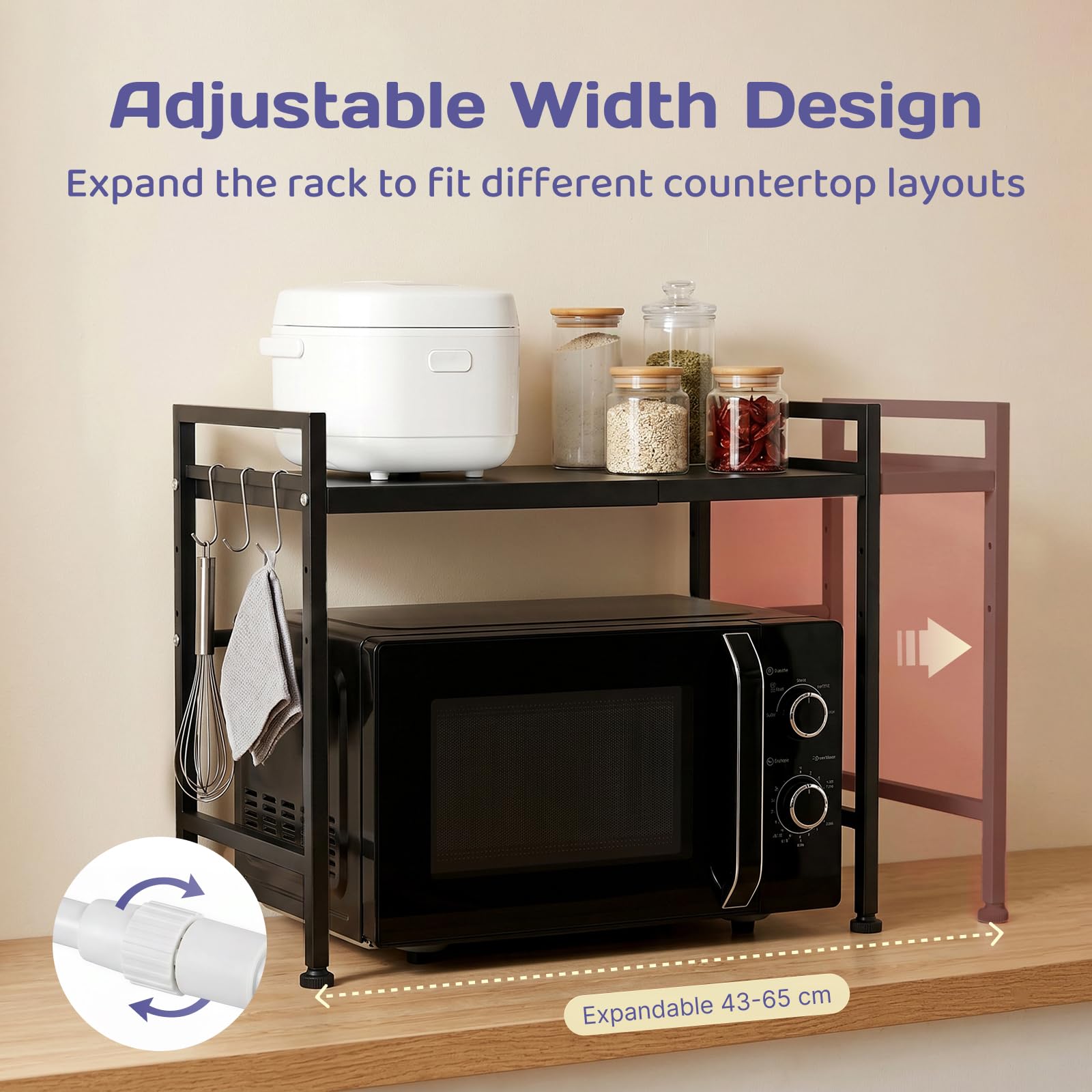 Adivo 2-Tier Microwave Oven Rack – Black, view 3