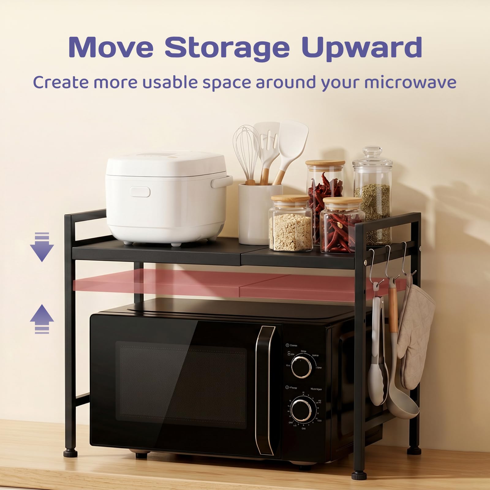 Adivo 2-Tier Microwave Oven Rack – Black, view 4