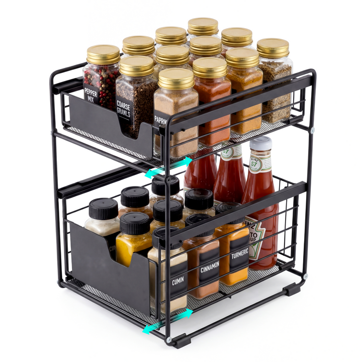 Adivo 2-Tier Sliding Drawer Organiser – Black