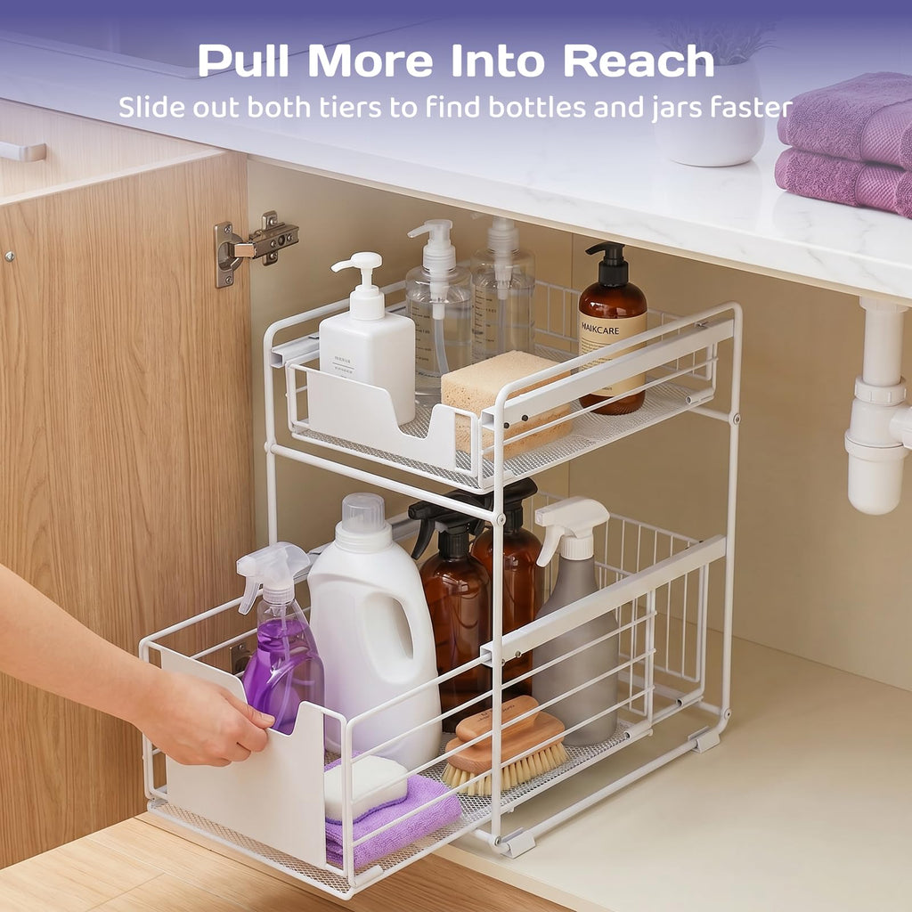 Adivo 2-Tier Sliding Drawer Organiser – White, view 2