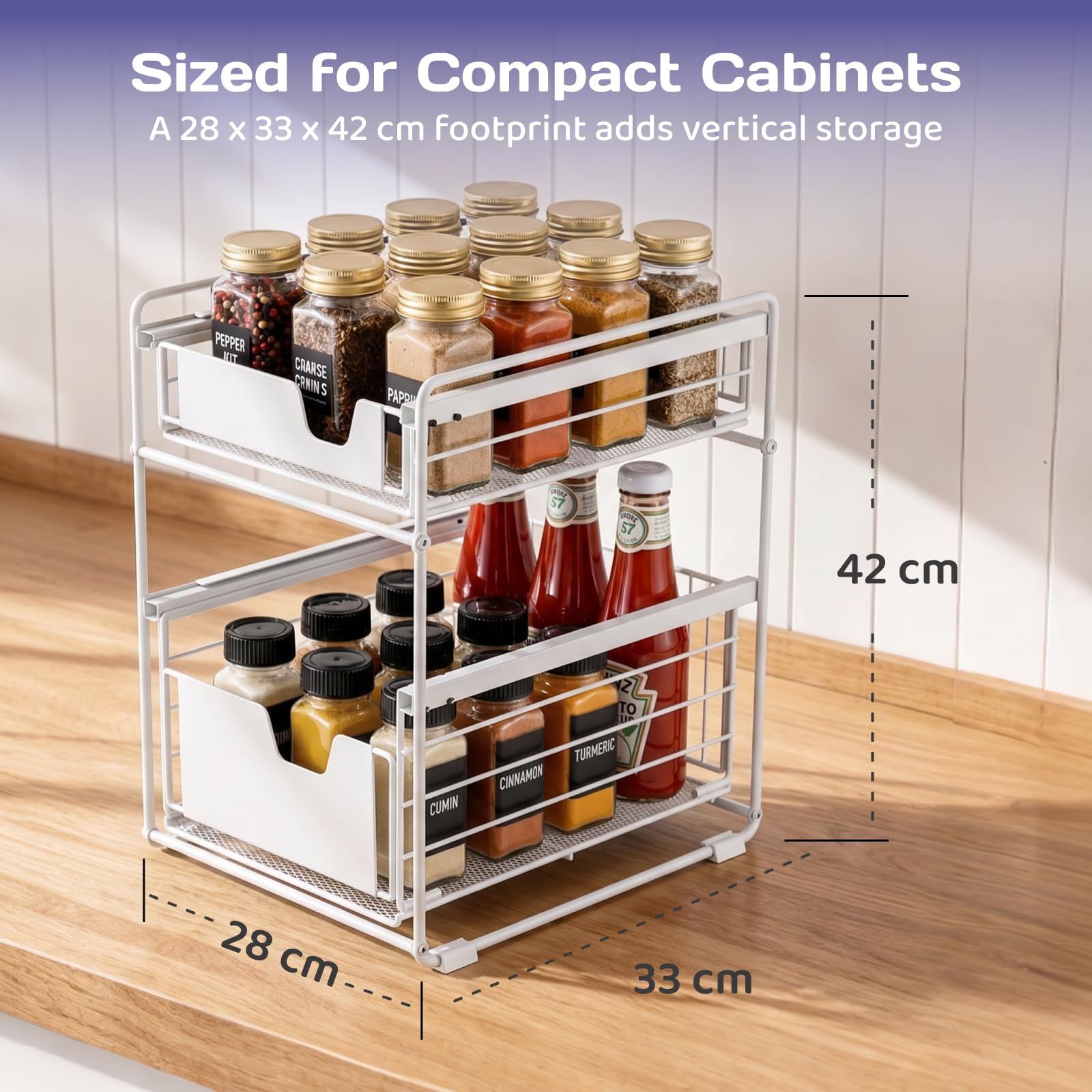 Adivo 2-Tier Sliding Drawer Organiser – White, view 4