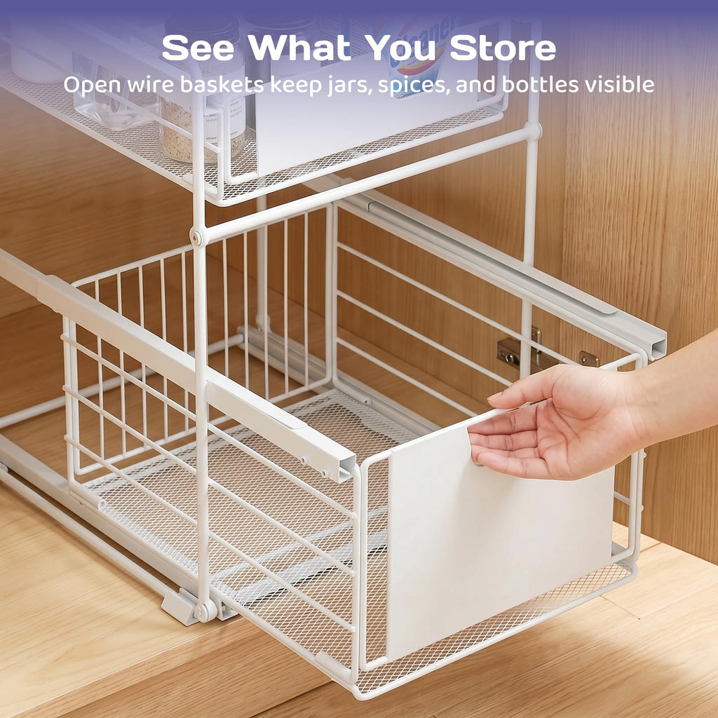 Adivo 2-Tier Sliding Drawer Organiser – White, view 5