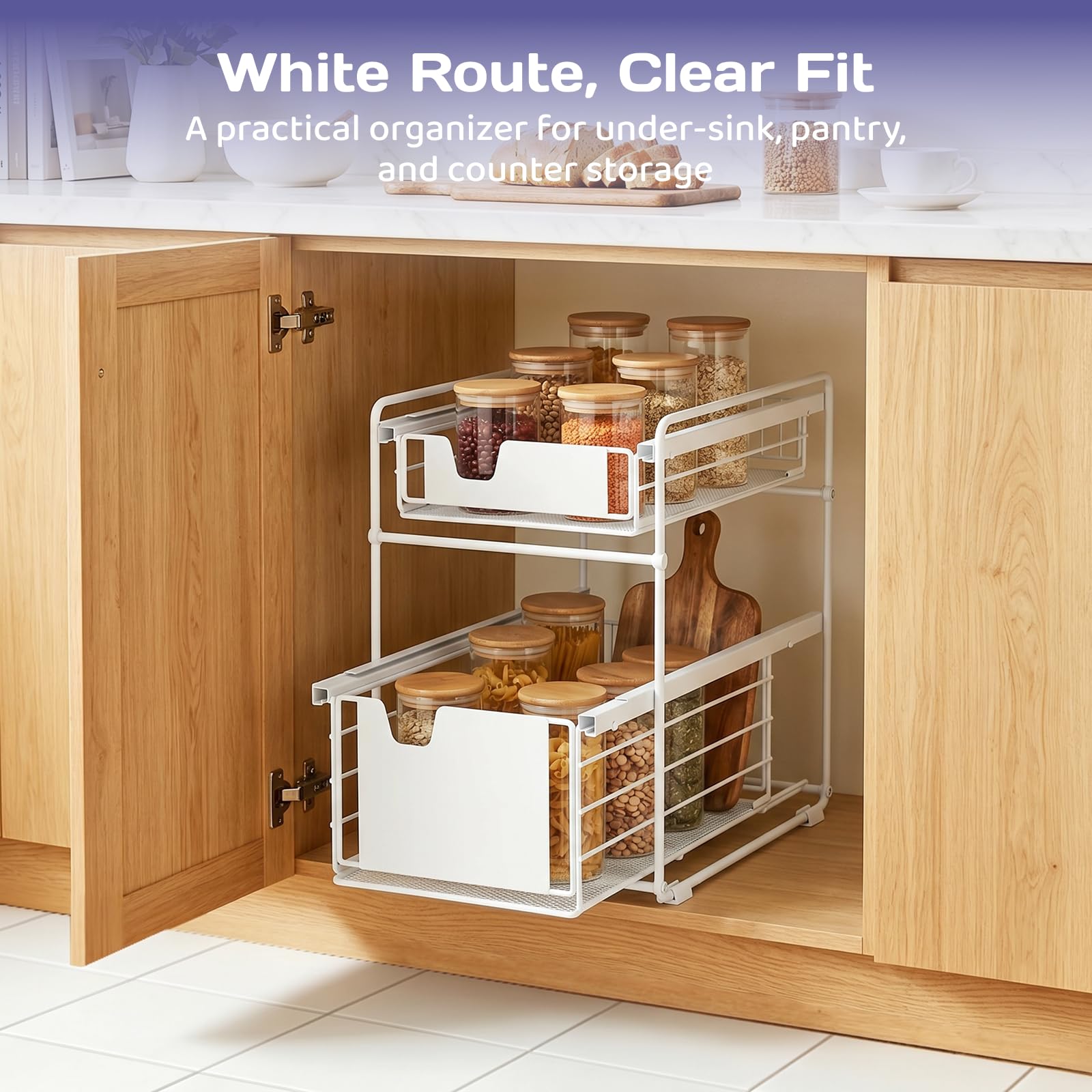 Adivo 2-Tier Sliding Drawer Organiser – White, view 7