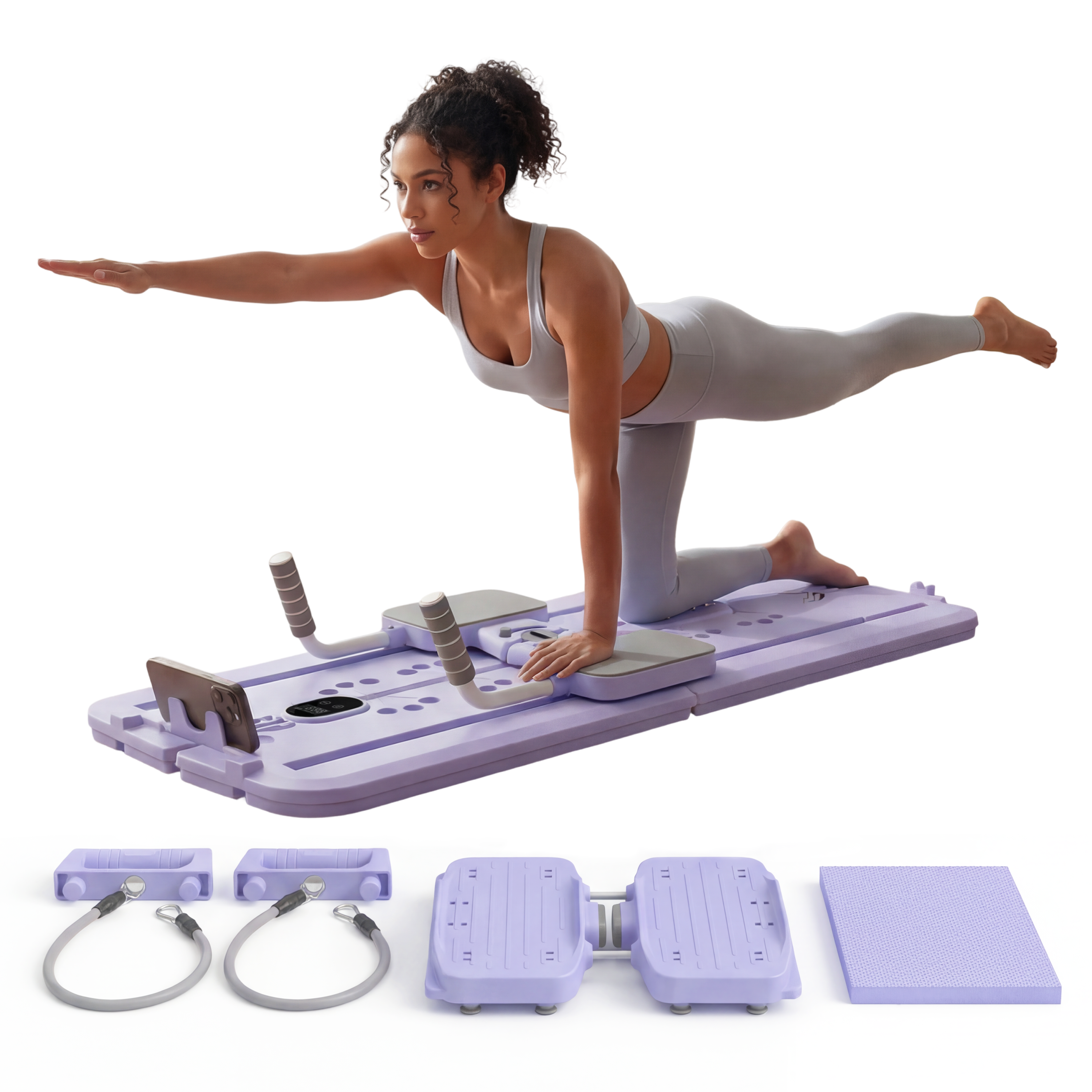 MaxU Foldable Pilates Reformer Board with Counter – Lavender feature image 1