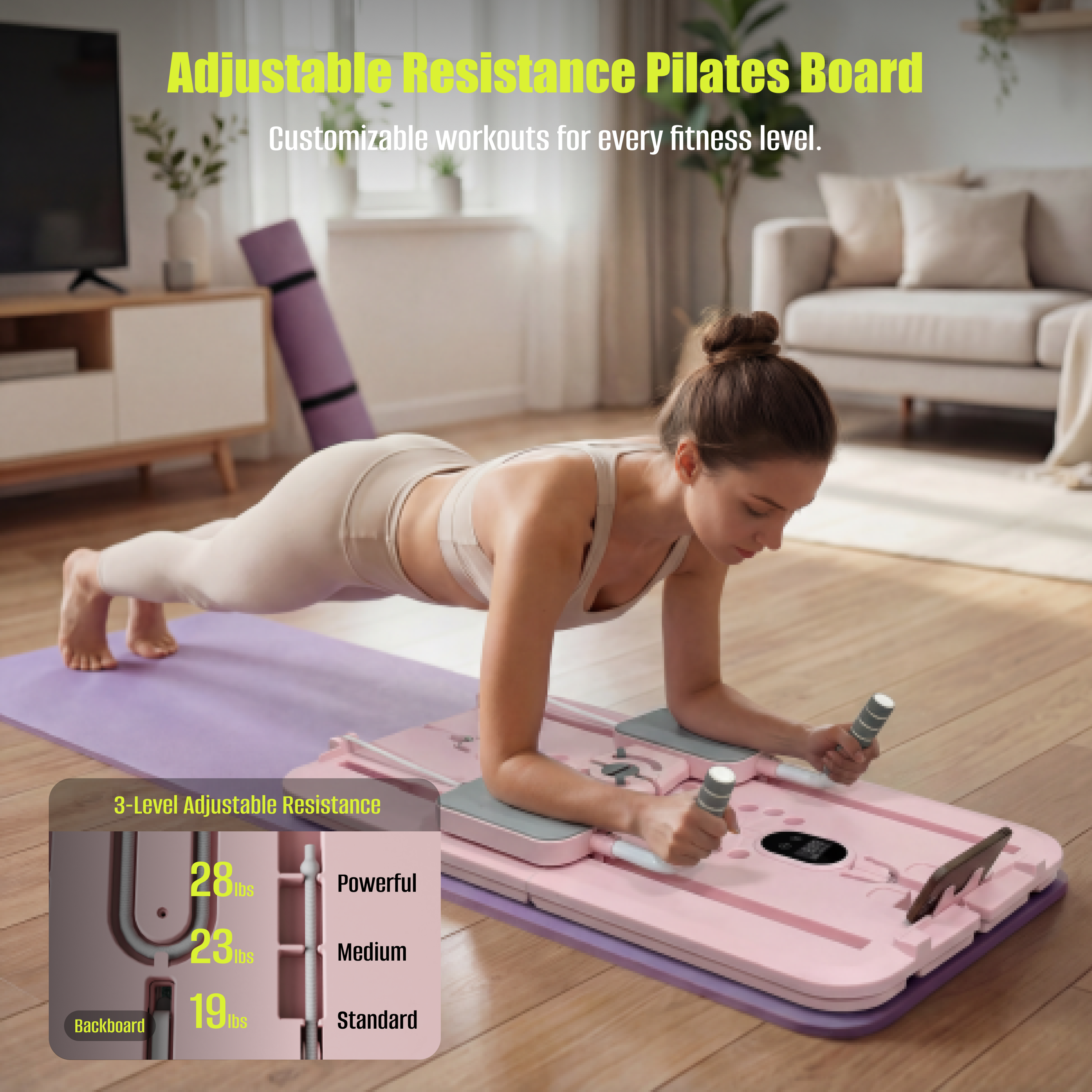 MaxU Foldable Pilates Reformer Board with Counter – Pink feature image 2