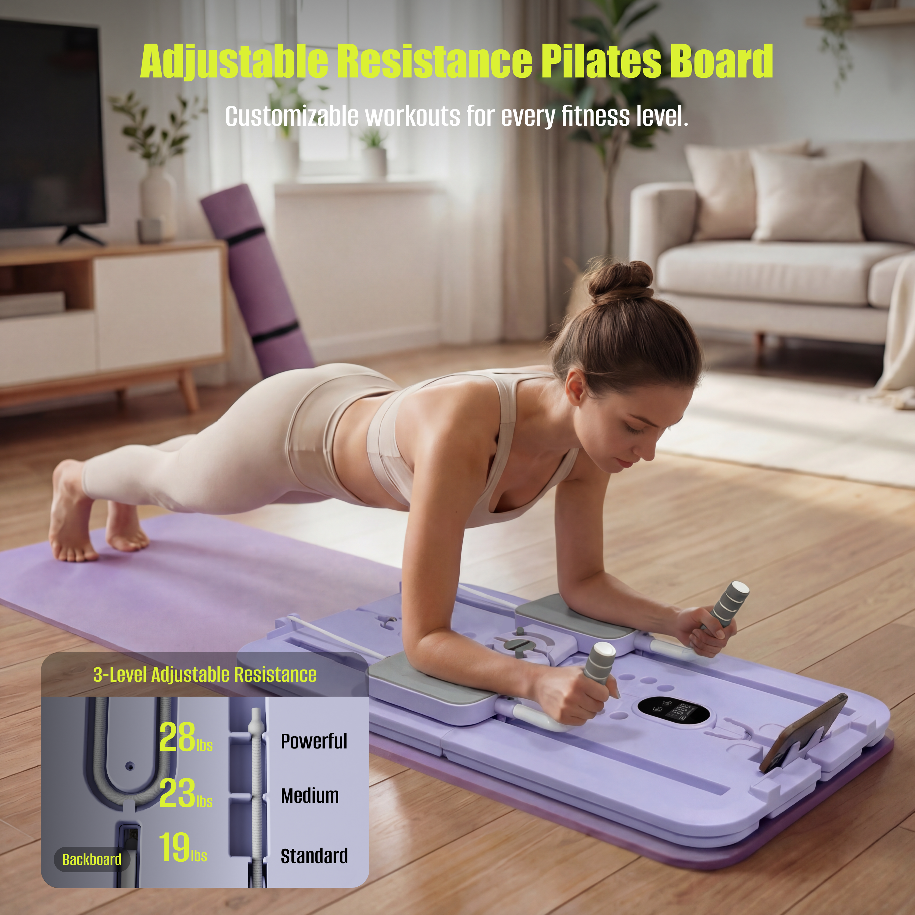 MaxU Foldable Pilates Reformer Board with Counter – Lavender feature image 7
