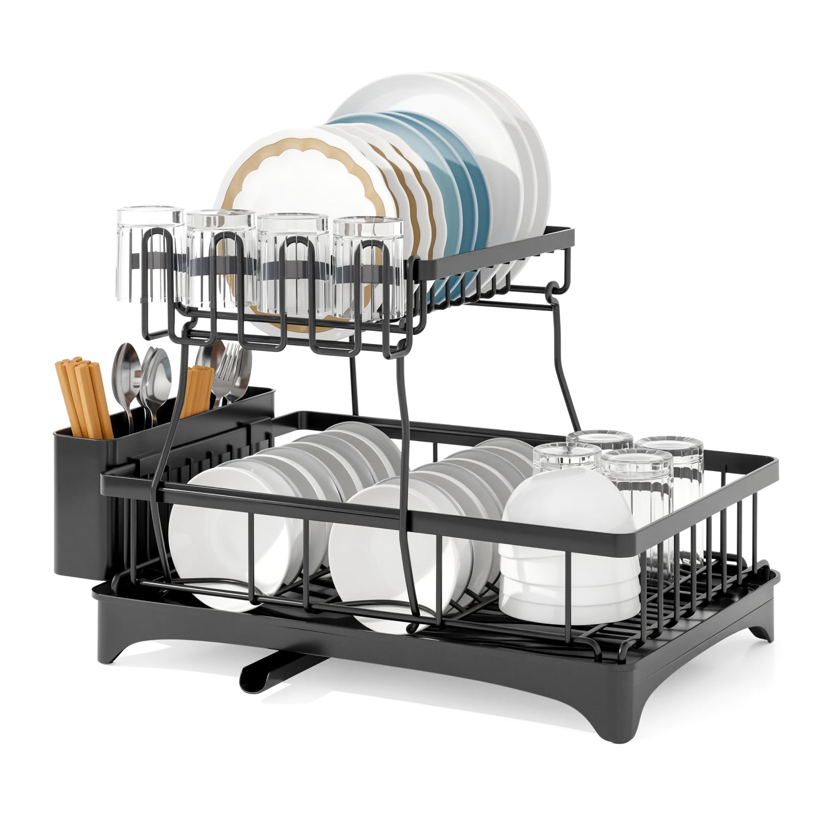 Adivo 49 cm 2-Tier Dish Drying Rack – Black