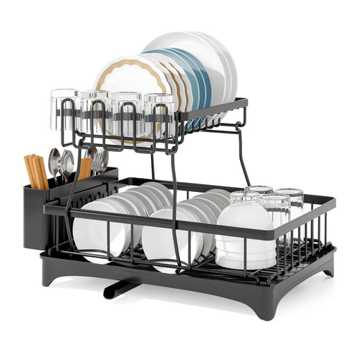 Adivo 49 cm 2-Tier Dish Drying Rack – Black