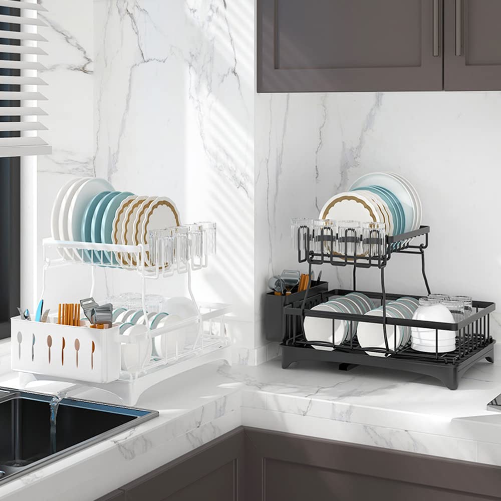 Adivo 49 cm 2-Tier Dish Drying Rack – Black, view 2