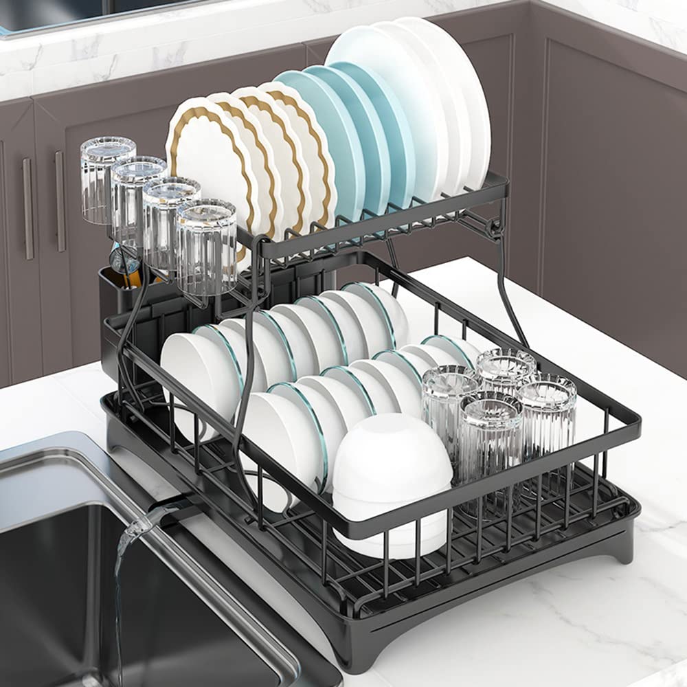Adivo 49 cm 2-Tier Dish Drying Rack – Black, view 3