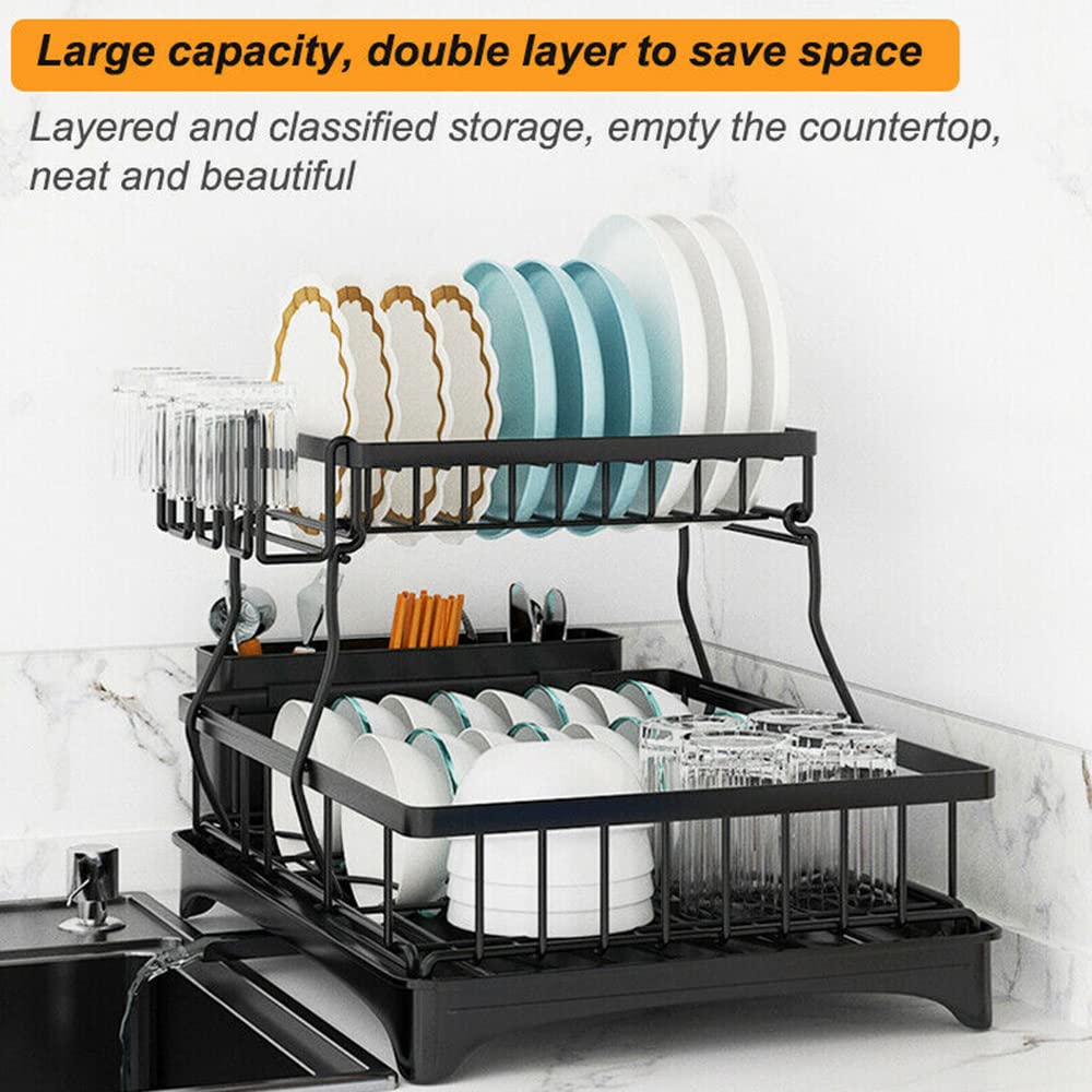 Adivo 49 cm 2-Tier Dish Drying Rack – Black, view 4