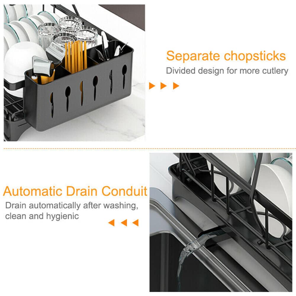Adivo 49 cm 2-Tier Dish Drying Rack – Black, view 7