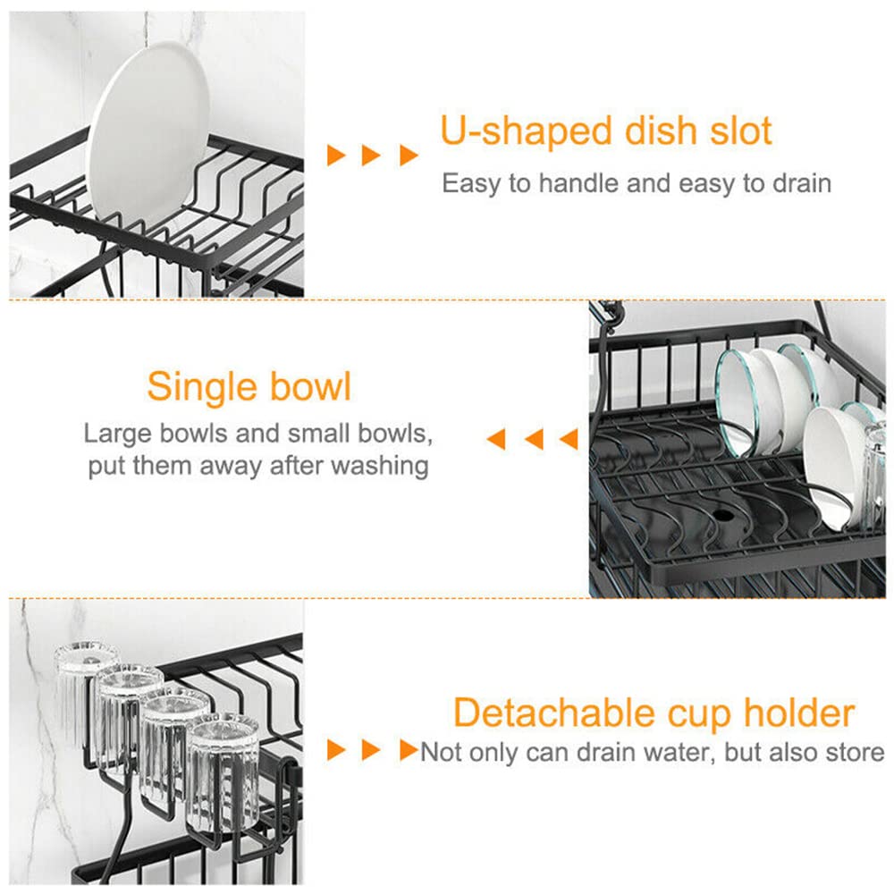 Adivo 49 cm 2-Tier Dish Drying Rack – Black, view 8