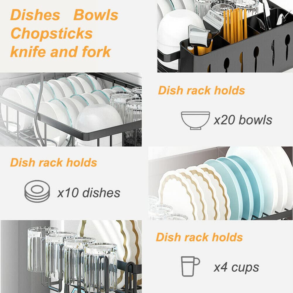 Adivo 49 cm 2-Tier Dish Drying Rack – Black, view 9