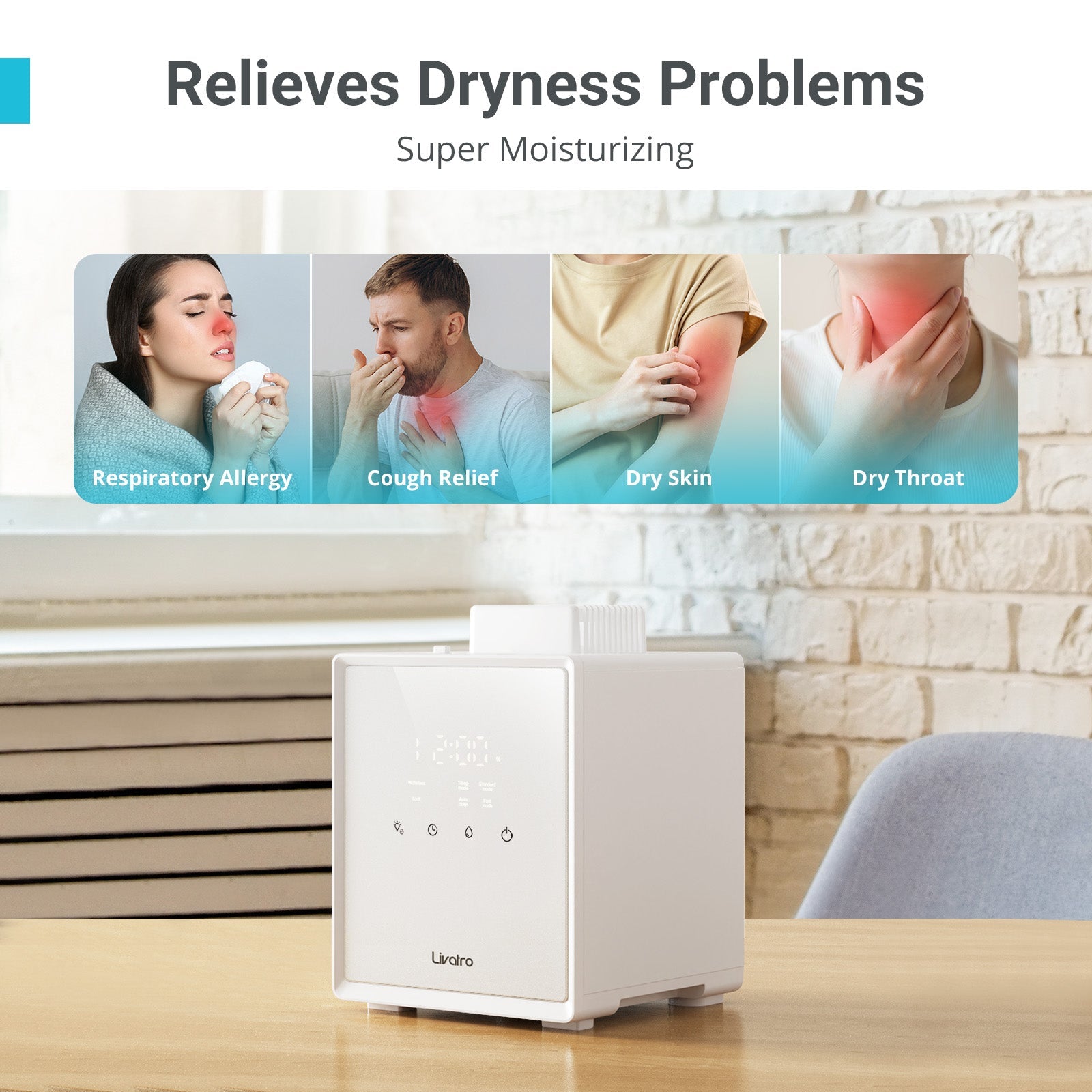 Livatro 3 L Warm Mist Humidifier – White – feature and detail image 3