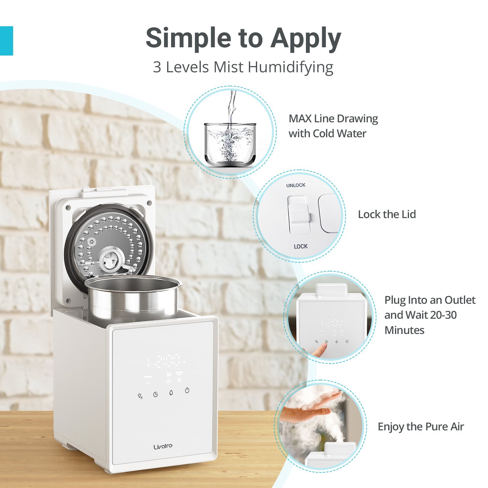 Livatro 3 L Warm Mist Humidifier – White – feature and detail image 4