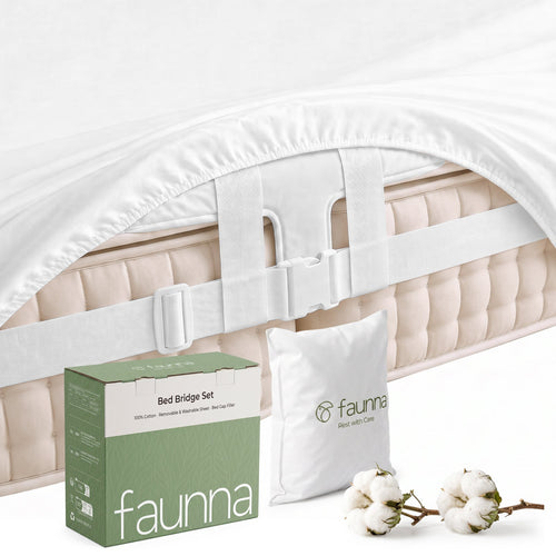 FAUNNA white cotton bed bridge set with straps and packaging