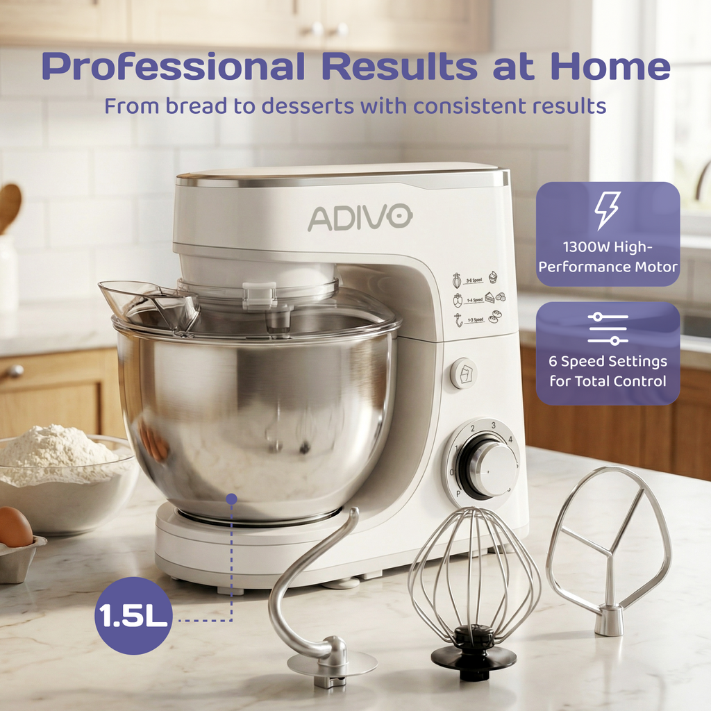 Adivo 1300W 5L Stand Mixer – Grey – Image 2