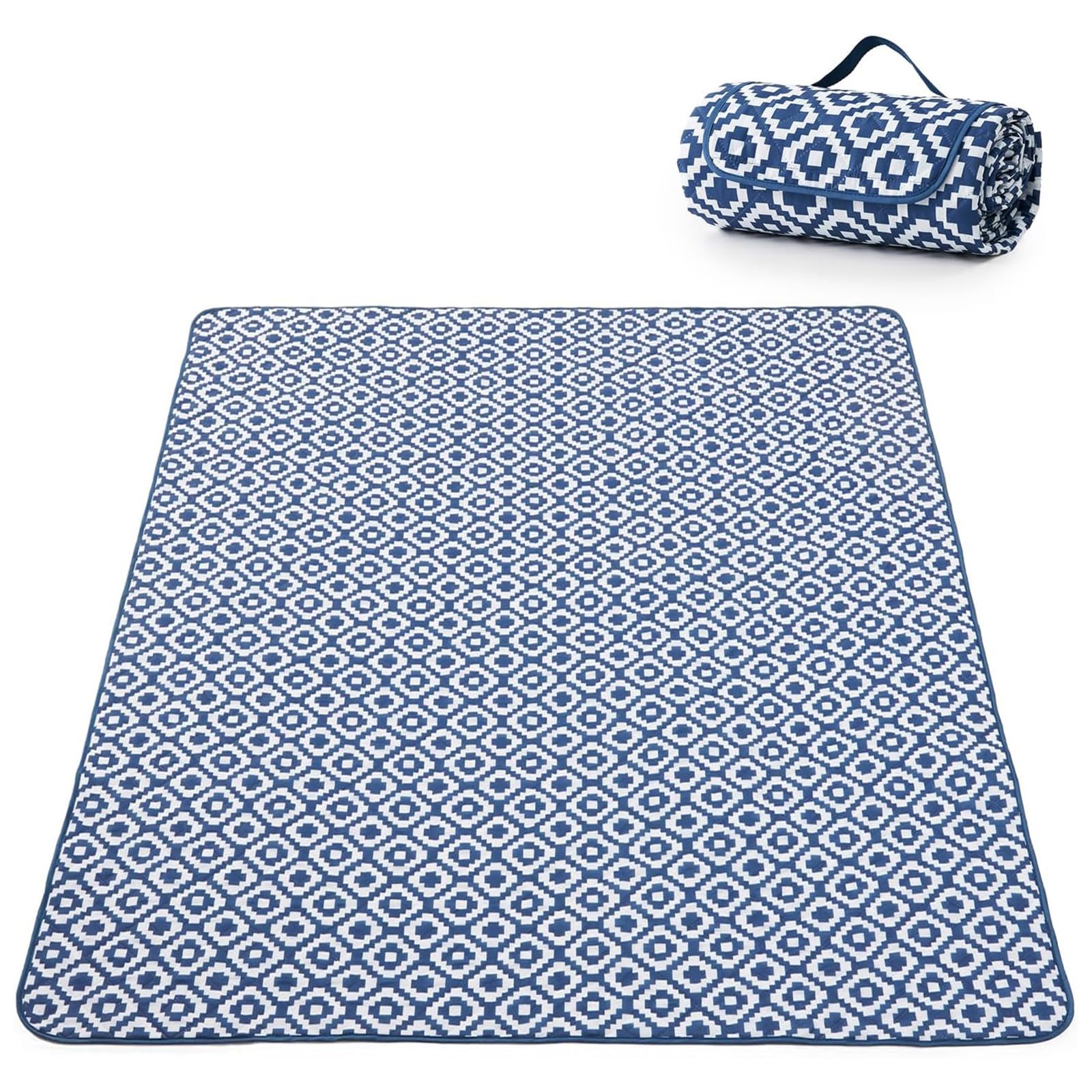 Adivo waterproof geometric picnic blanket – Blue Geometric, 150 × 200 cm