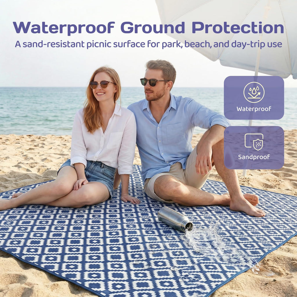 Adivo waterproof geometric picnic blanket – Blue Geometric, 150 × 200 cm, view 2