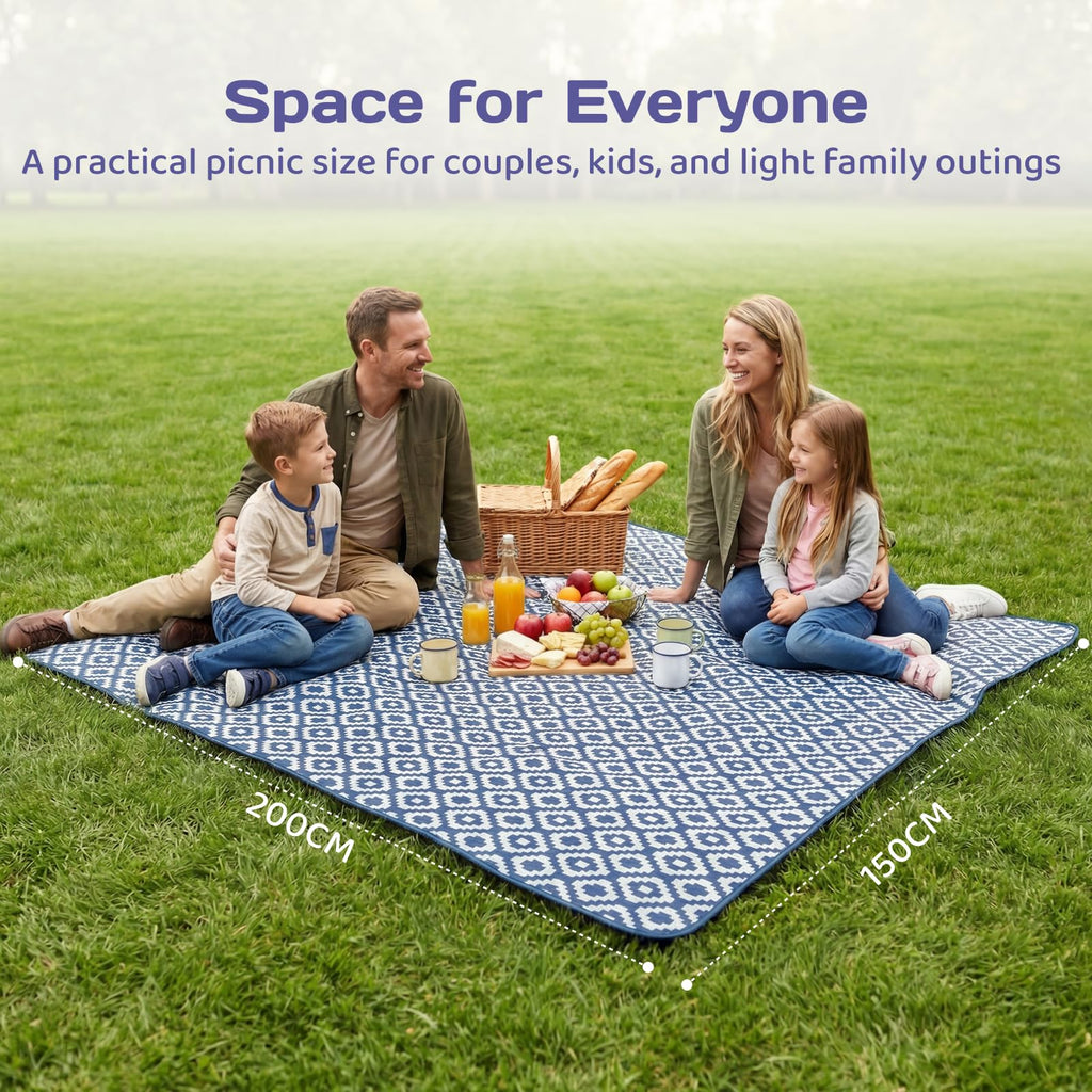 Adivo waterproof geometric picnic blanket – Blue Geometric, 150 × 200 cm, view 3