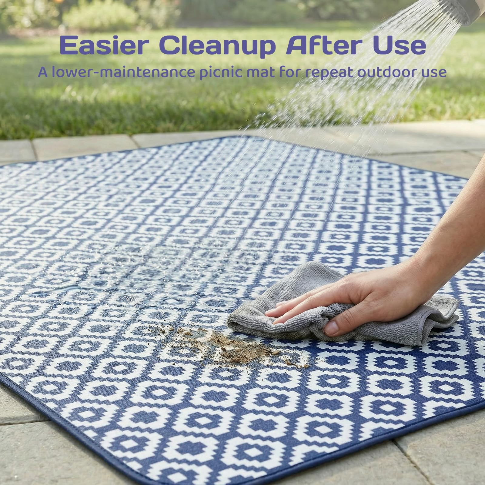 Adivo waterproof geometric picnic blanket – Blue Geometric, 150 × 200 cm, view 5