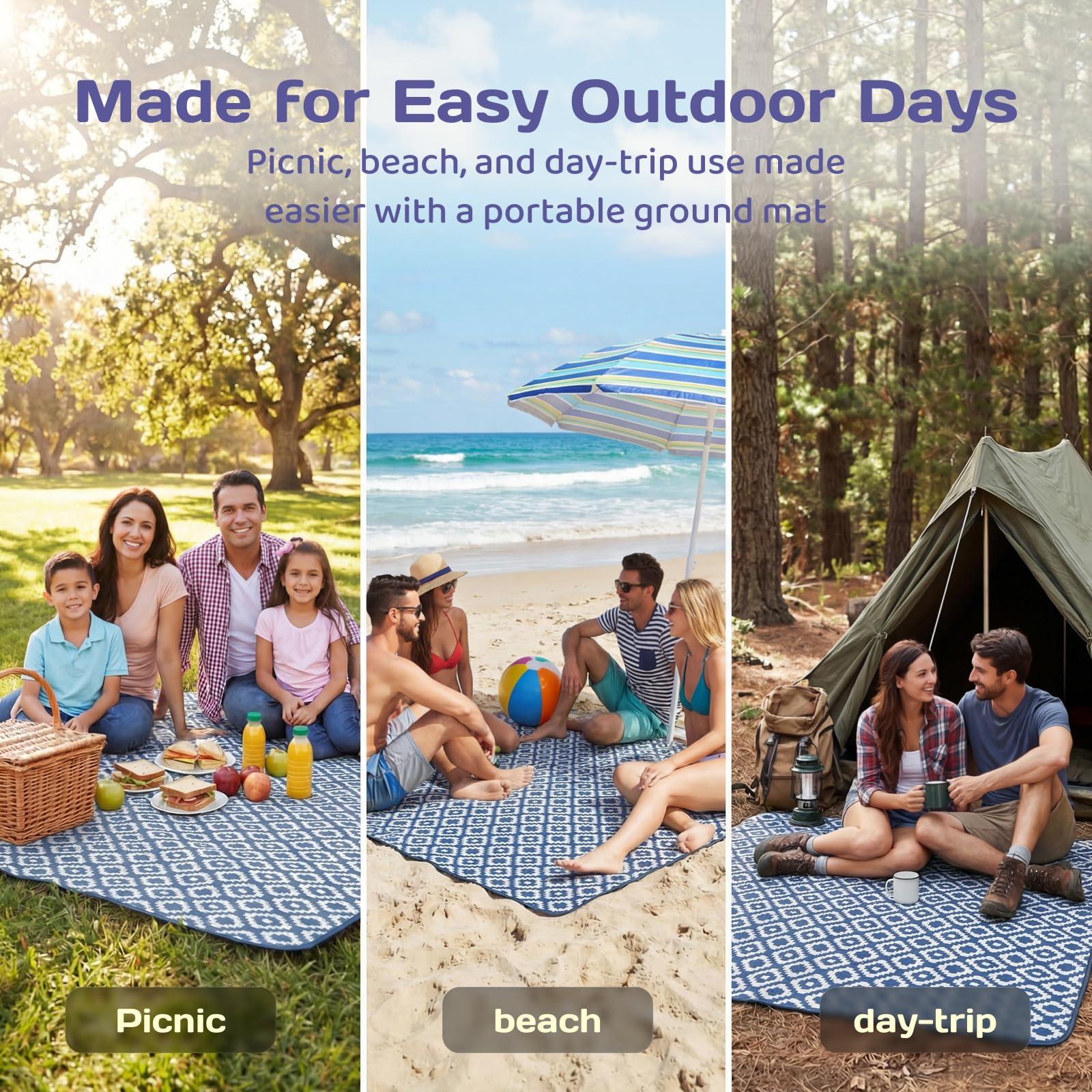 Adivo waterproof geometric picnic blanket – Blue Geometric, 150 × 200 cm, view 6