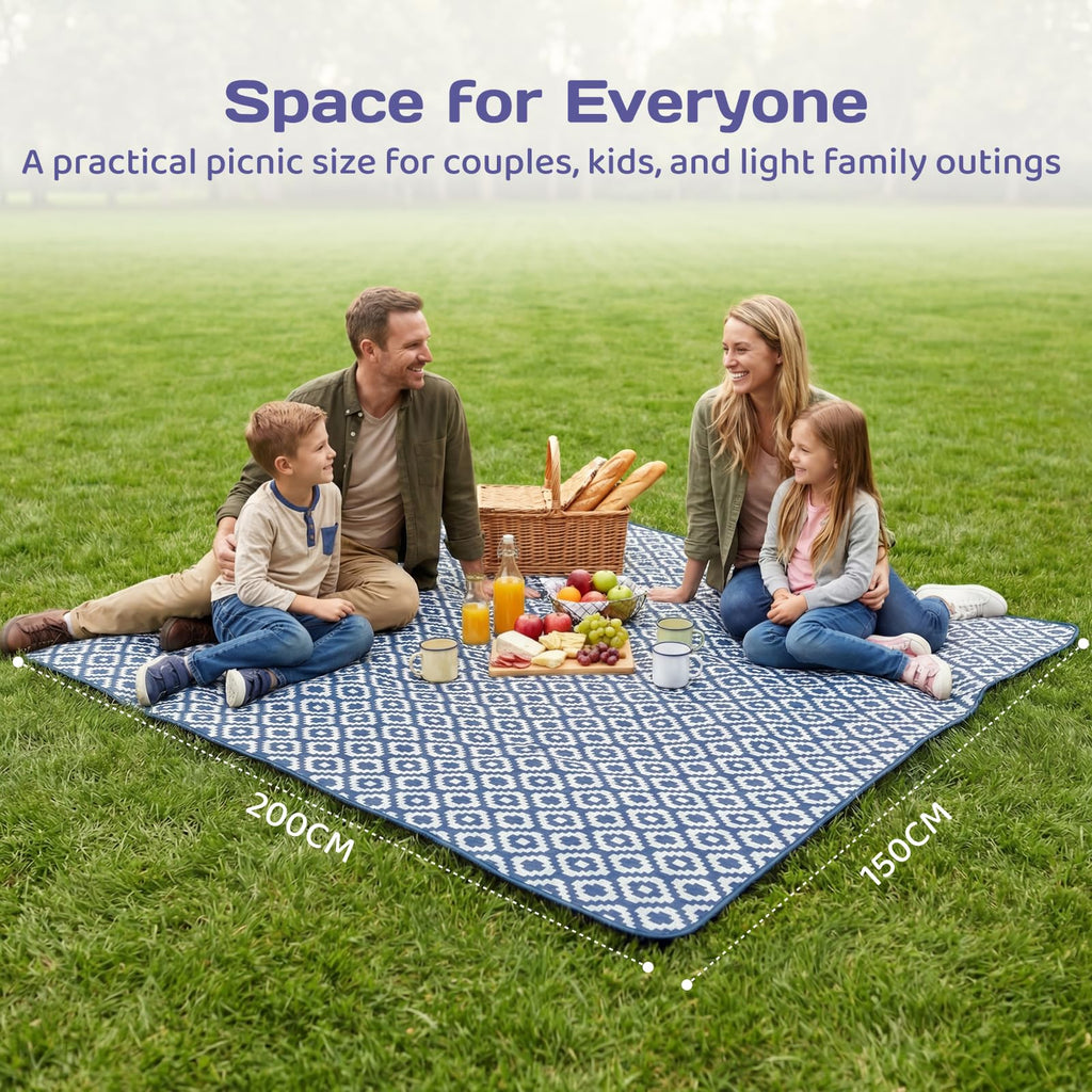 Adivo waterproof geometric picnic blanket – Blue Geometric, 200 × 200 cm, view 3
