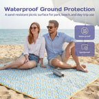 Adivo waterproof geometric picnic blanket – Blue & Yellow Geometric, 200 × 200 cm, view 2