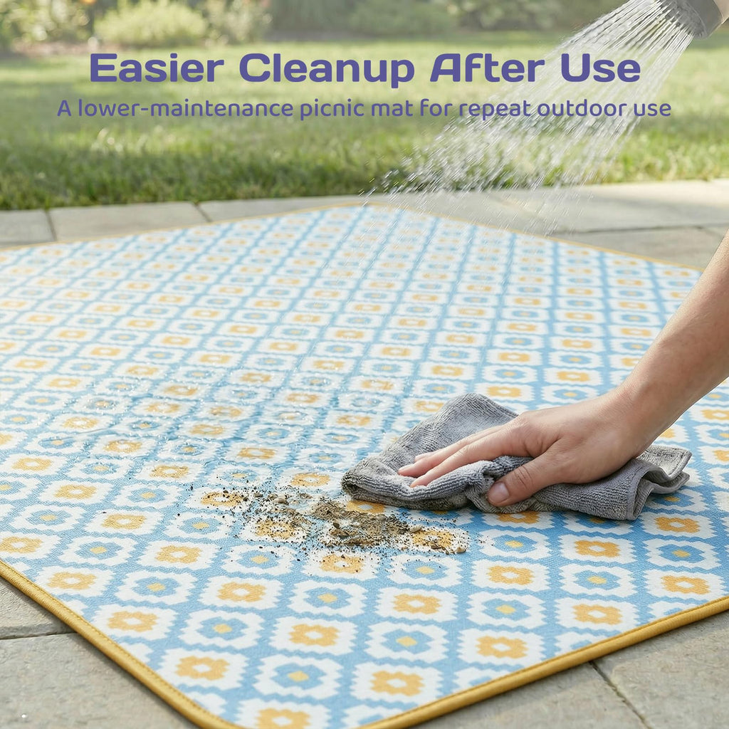 Adivo waterproof geometric picnic blanket – Blue & Yellow Geometric, 200 × 200 cm, view 5