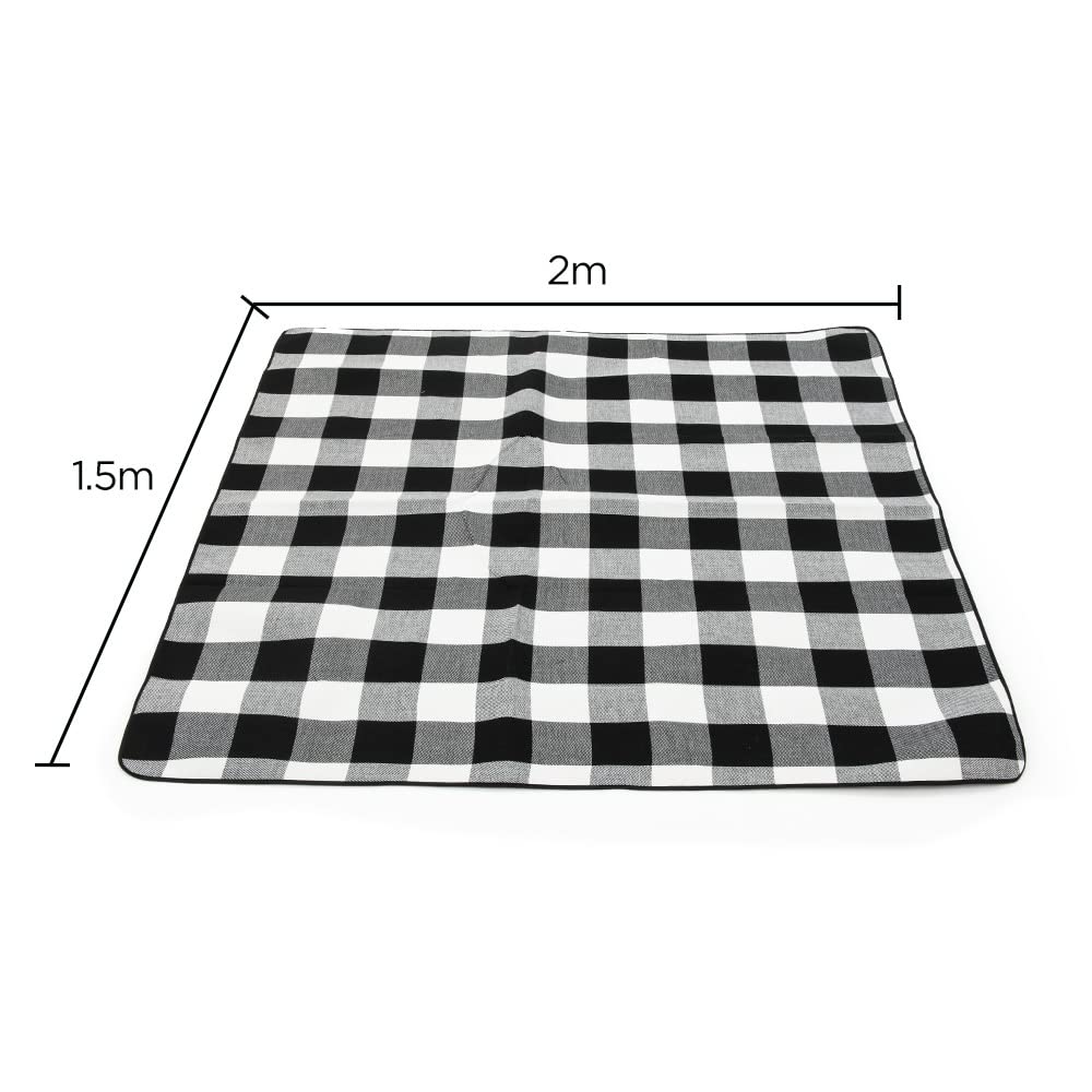 Adivo waterproof tartan picnic blanket – Black & Grey Tartan, 150 × 200 cm, view 2