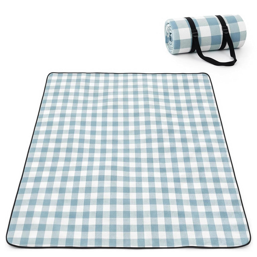 Adivo waterproof tartan picnic blanket – Blue Tartan, 200 × 200 cm