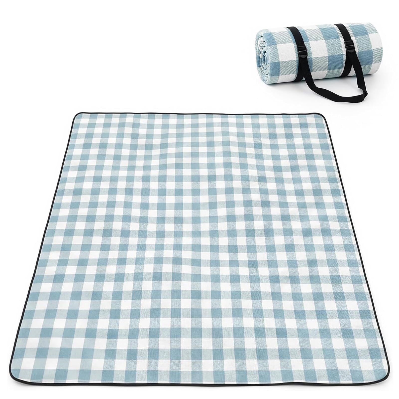 Adivo waterproof tartan picnic blanket – Blue Tartan, 200 × 200 cm