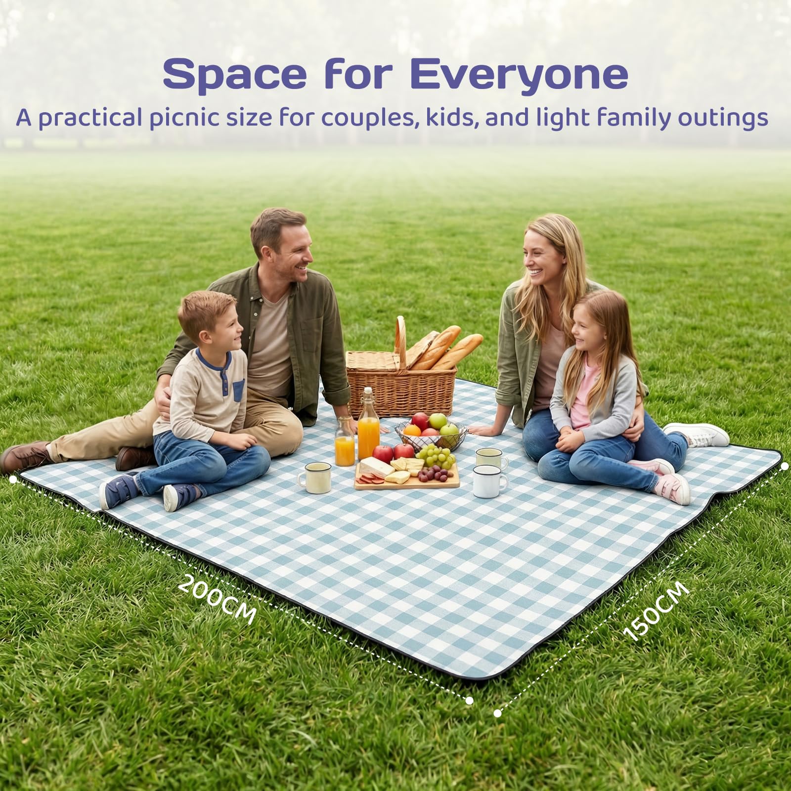 Adivo waterproof tartan picnic blanket – Blue Tartan, 200 × 200 cm, view 3