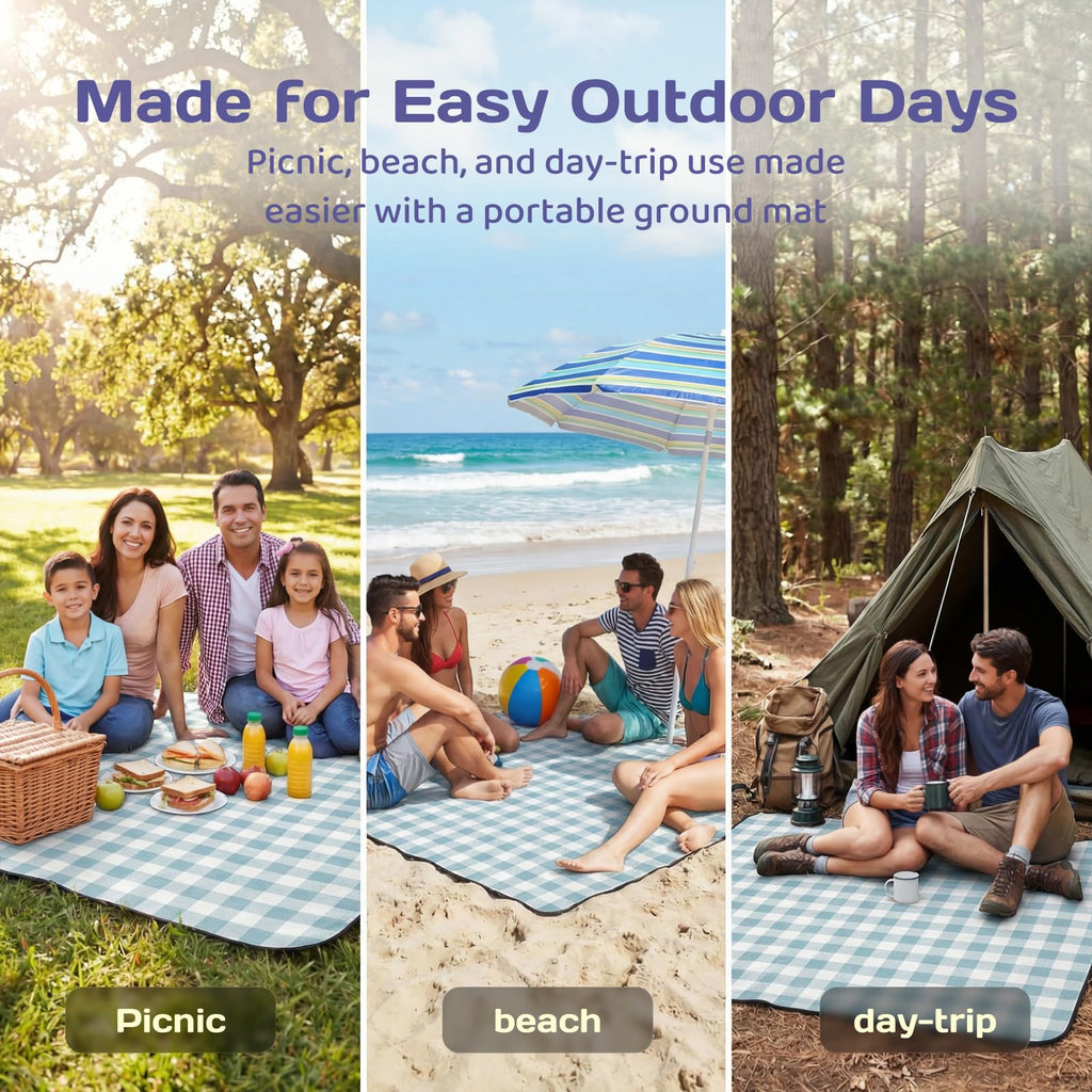 Adivo waterproof tartan picnic blanket – Blue Tartan, 200 × 200 cm, view 6