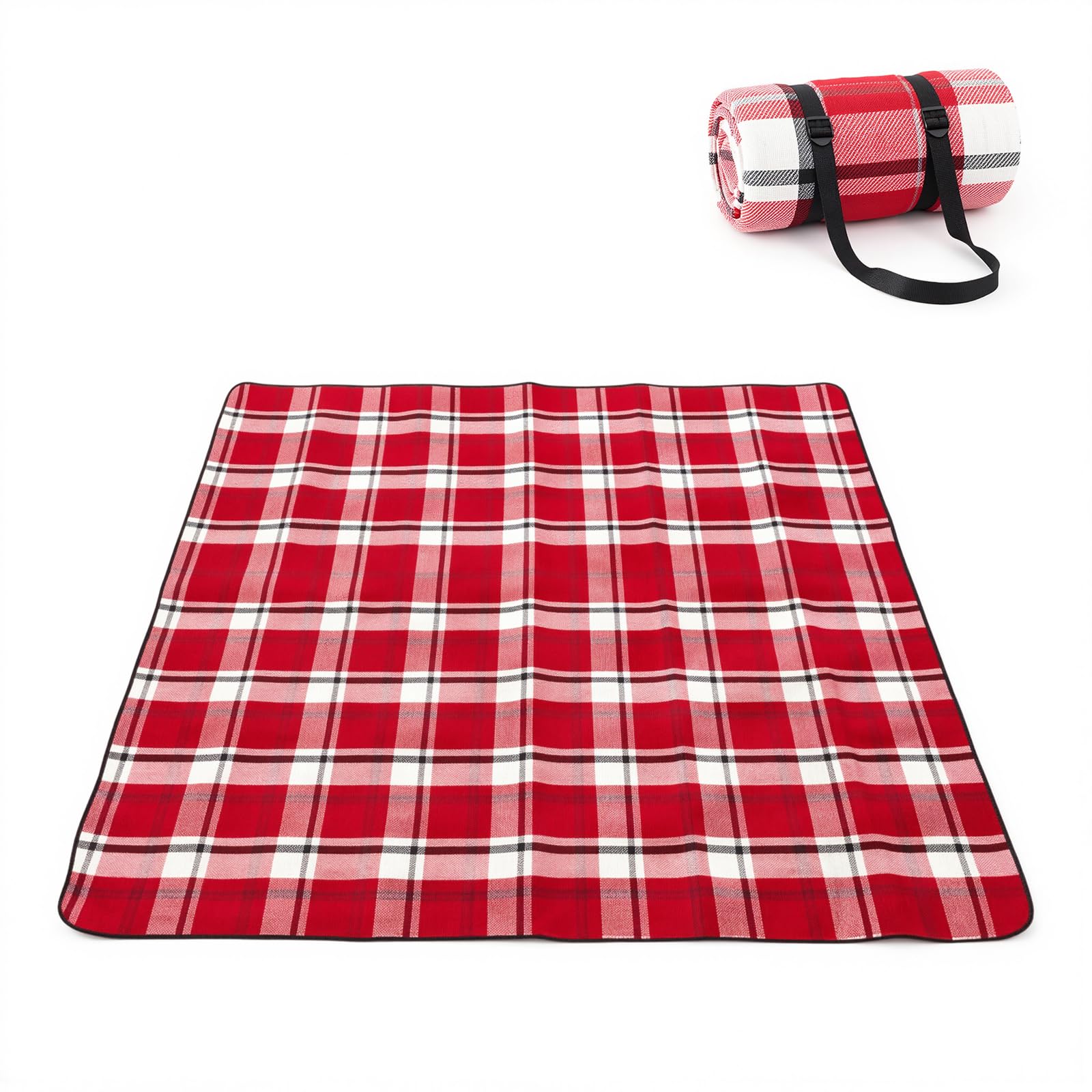 Adivo waterproof tartan picnic blanket – Red Tartan, 150 × 200 cm