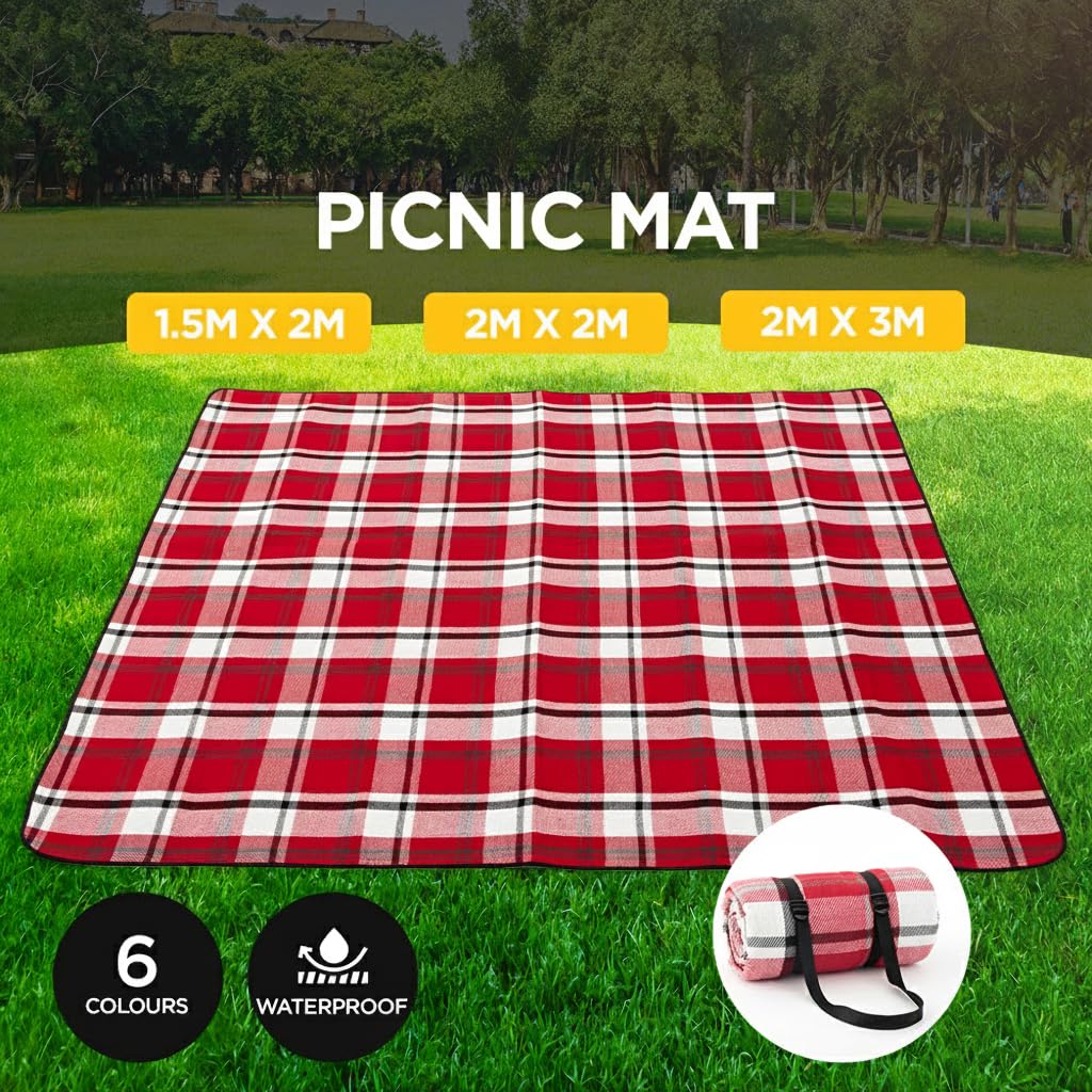 Adivo waterproof tartan picnic blanket – Red Tartan, 150 × 200 cm, view 6