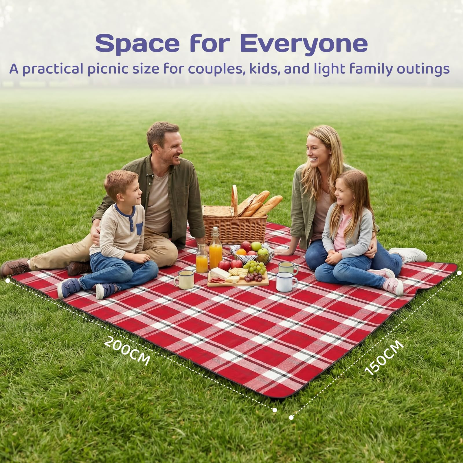 Adivo waterproof tartan picnic blanket – Red Tartan, 200 × 200 cm, view 3